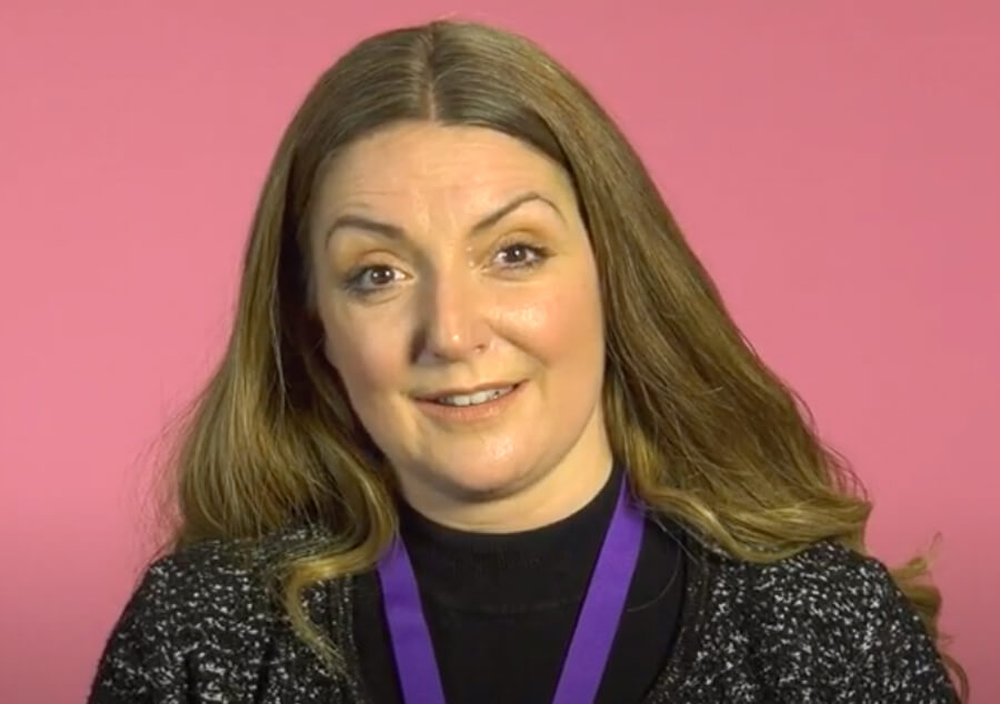 Therapist looking to camera